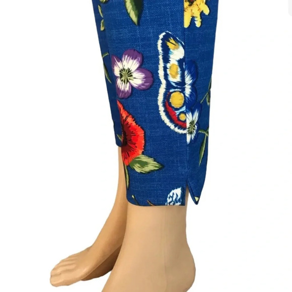 J. McLaughlin Margot Pants Size 6 Blue Floral Butterfly Print Slim - Picture 5 of 13